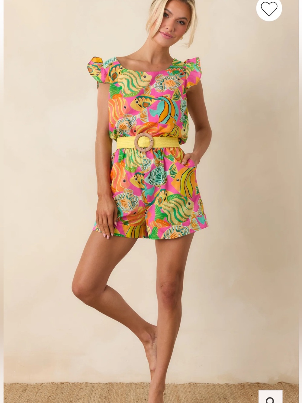 Paradisa Pink Multi Fish-Print Romper